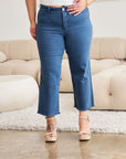 RFM Crop Chloe Full Size Tummy Control High Waist Raw Hem Jeans