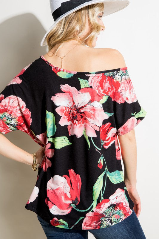 e Luna PLUS Floral One Shoulder Top