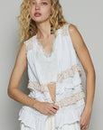 POL Ruffled Open Front Sleeveless Cardigan