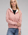 Fuzzy Trim Zip-Up Crop Hoodie