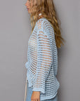 POL Side Slit Openwork Long Sleeve Knit Cover Up