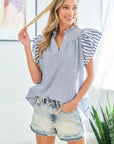 First Love Full Size Striped Flutter Sleeve Blouse