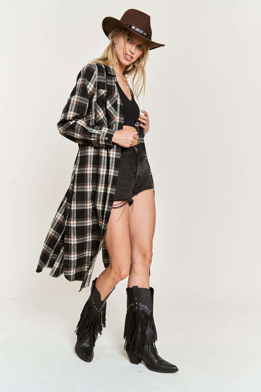 Plus Jade by Jane Plaid Print Collar Long Shirt Dress