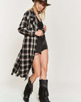 Plus Jade by Jane Plaid Print Collar Long Shirt Dress