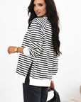 Stripe Raglan Sleeve Side Slits Loose Sweatshirt