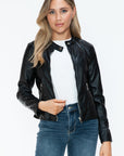 Snobbish PU Leather Zip Up Jacket with Pockets