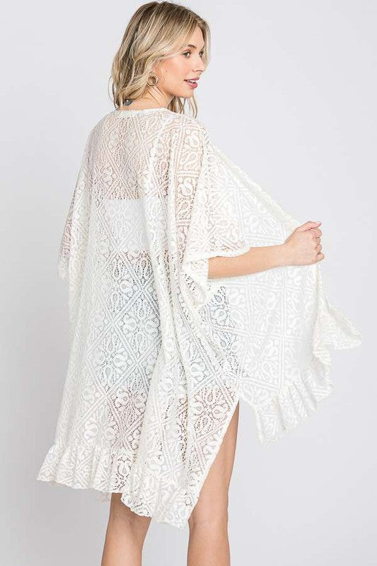 Jade By Jane Lace Oversize Ruffle Kimono