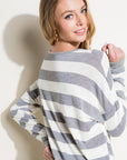 e Luna Hacci Slub Stripe V-Neck Top