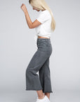 Zenana Acid Washed High Waist Frayed Hem Straight Pants