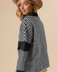 BiBi Striped Contrast Long Sleeve Knit Top