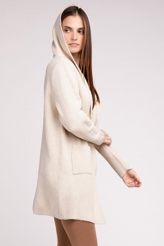 Zenana Hooded Open Front Sweater Cardigan