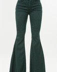 GJG Denim Leopard Bell Bottom Jean in Green- Inseam 32