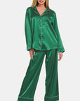 Zenana Satin Long Sleeve Shirt and Pants Pajama Set