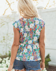 Floral Bow Tie Sleeveless Peplum Blouse