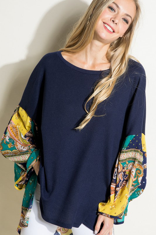 Paisley Volume Sleeve Top - Online Only