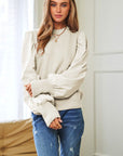 Davi & Dani Pearl Embellishments Contrast Sleeves Sweater