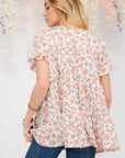 Celeste Full Size Floral Ruffled Short Sleeve Blouse