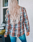 Multicolor Plaid Print Leopard Trim Shirt Jacket