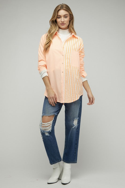 Davi &amp; Dani Stripe Button Down Long Sleeve Shirt - Online Only