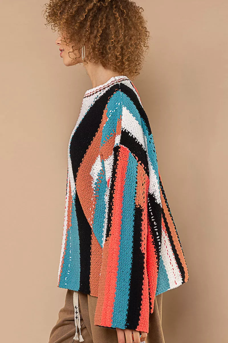 POL Color Block Round Neck Oversized Sweater