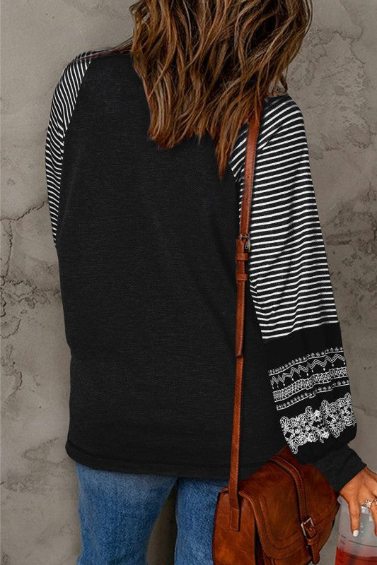 Stripe Patchwork Raglan Long Sleeve Top