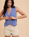 Annie Wear Crochet Trim Button Down Sweater Vest