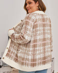Plus Size Plaid Ribbed Trim Button Front Cardigan