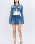 American Bazi Distressed Denim Jacket with Frayed Hem