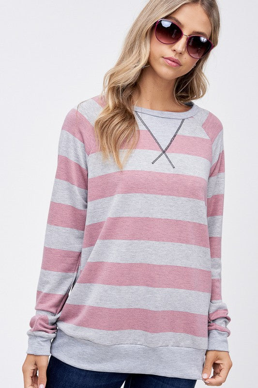 Plus Big Stripe Sweatshirt Top - Online Only