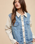 Annie Wear Collared Neck Double Placket Denim Jacket