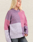 VERY J Color Block Mock Neck Drop Shoulder Sweater