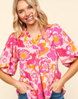 Haptics Full Size Frill Floral Puff Sleeve Blouse