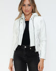 Snobbish Faux Leather Zip Up Drawstring Hooded Jacket