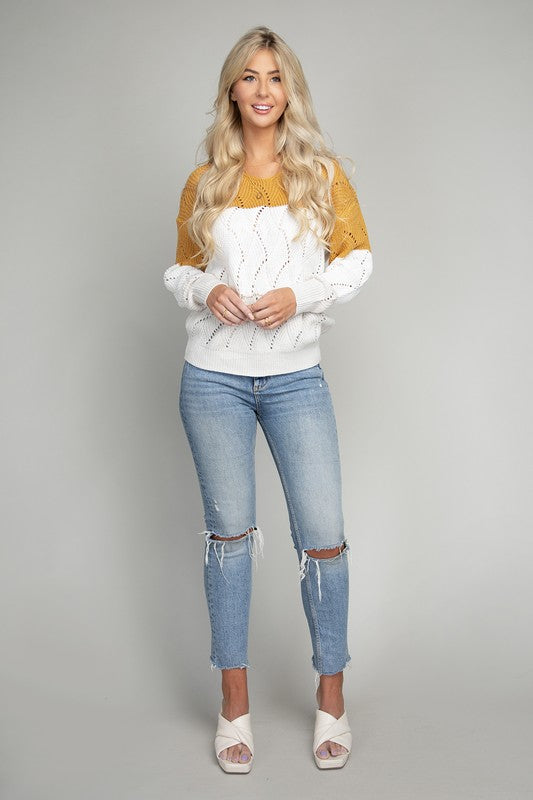 Color Block V-Neck Knit Top - Online Only