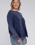 Zenana Plus Washed Baby Waffle Oversized Long Sleeve Top