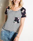 e Luna Striped Floral Mix Short Sleeve Top