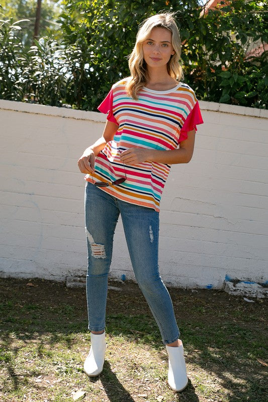 e Luna Multi Stripe Mixed Top