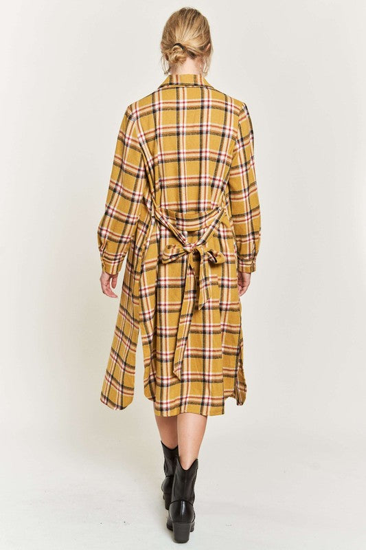 Plus Jade by Jane Plaid Print Collar Long Shirt Dress