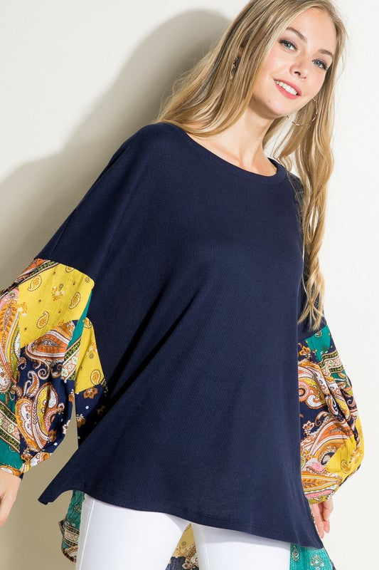 Paisley Volume Sleeve Top - Online Only