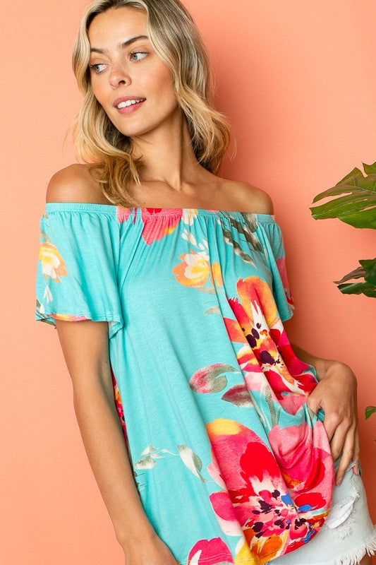 e Luna PLUS Floral Off Shoulder Top