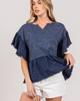 SAGE + FIG Ruffle Sleeve Washed Short Sleeve Blouse