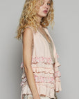 POL Ruffled Open Front Sleeveless Cardigan