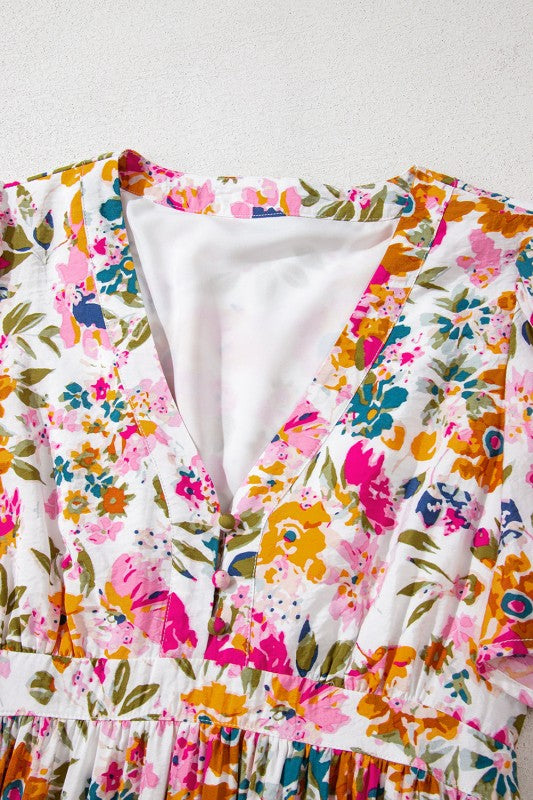Floral V-Neck Short Sleeve Maxi Dress