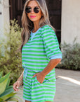 Stripe Puff Sleeve T-Shirt & Drawstring Shorts Set
