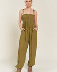 Jade By Jane Smocked Tie Strap Jumpsuit