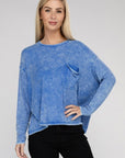 Zenana Washed Ribbed Dolman Sleeve Round Neck Top