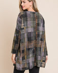 BOMBOM Plaid Round Neck Long Sleeve Top