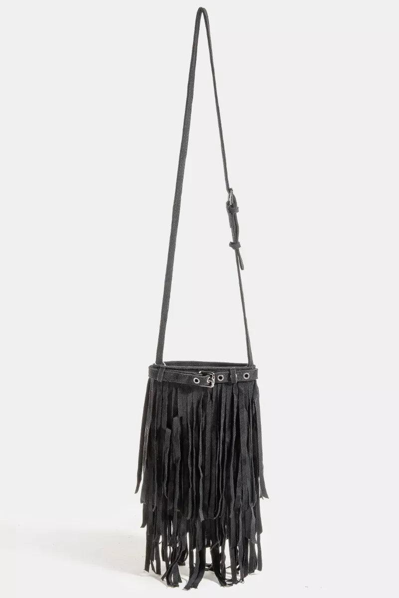 Fame Long Fringe Bucket Shoulder Bag