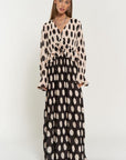 Davi & Dani Polka Dot Ruffled Long Sleeve Pleated Maxi Dress