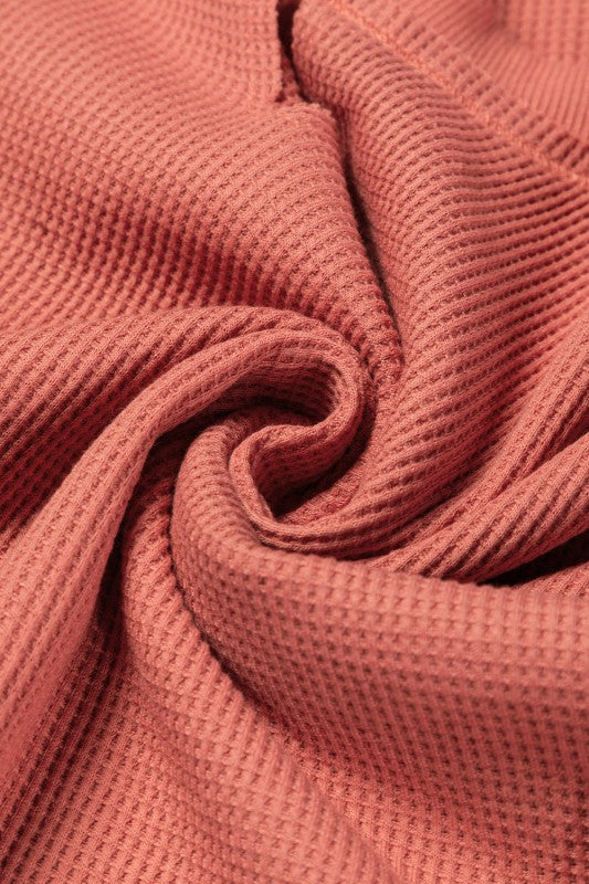 Giselle Exposed Seam Slit Neck Waffle Knit Patchwork